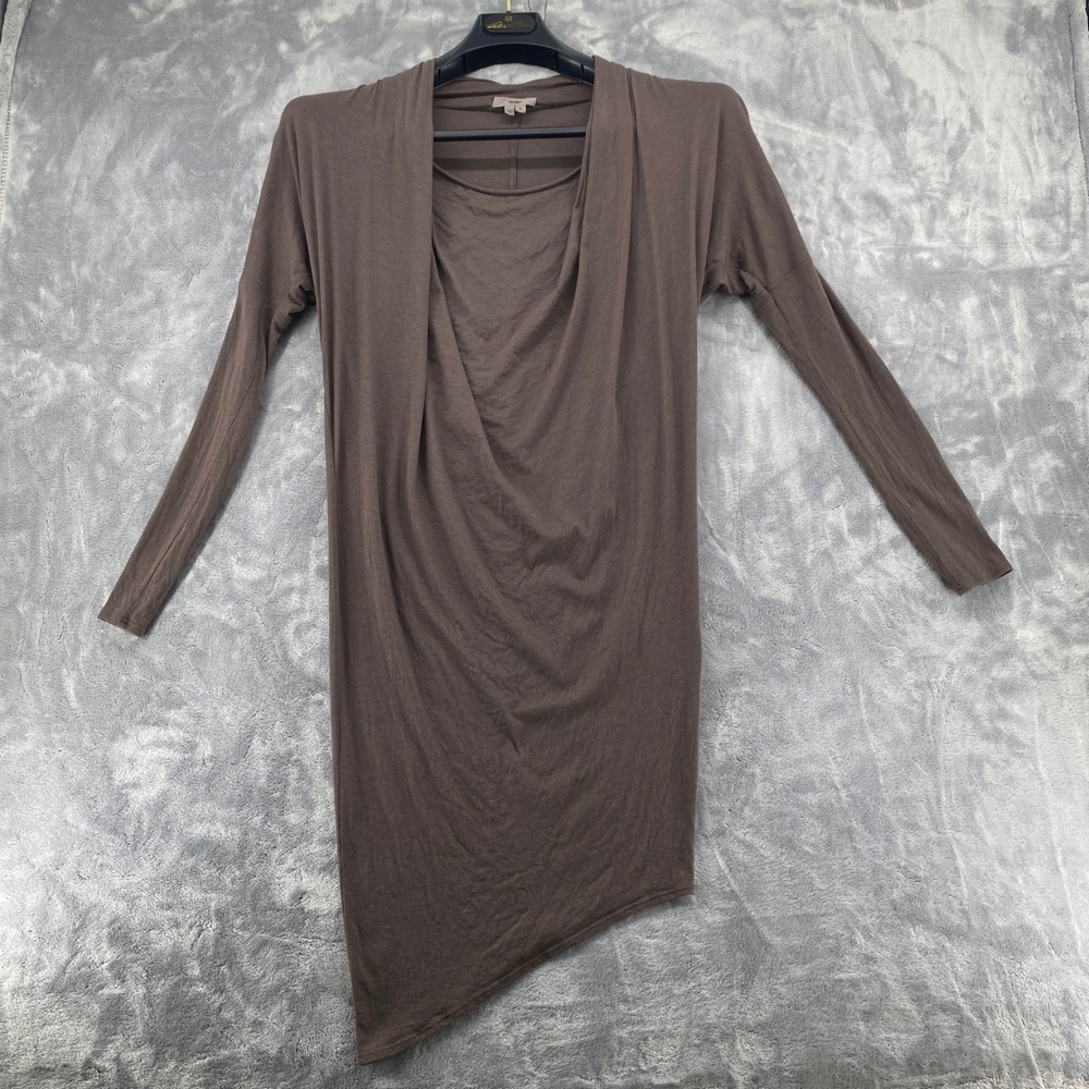 Helmut Dress Women S Taupe Brown Asymmetrical Cowl Neck Long Sleeve Mini Dress